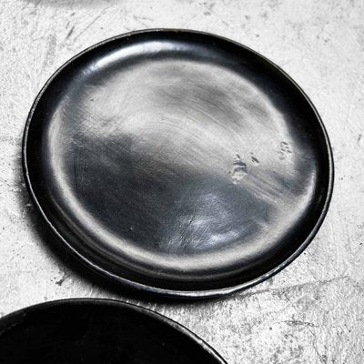 Meiji Era Black Lacquered Wooden Plates, 1890s, Set of 8-DWL-1816179