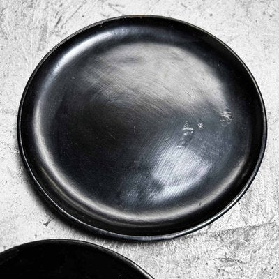 Meiji Era Black Lacquered Wooden Plates, 1890s, Set of 8-DWL-1816179