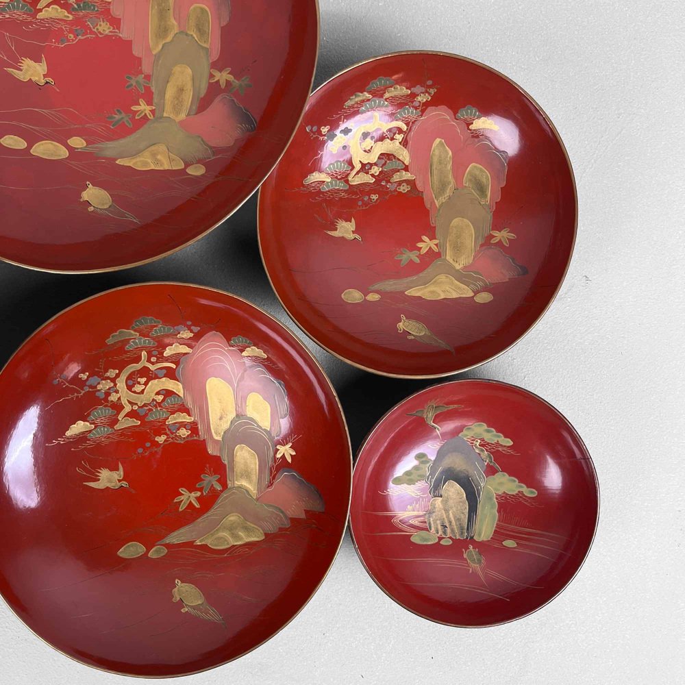 Meiji Period Sakazuki Maki-e 蒔絵 Lacquerware, Japan, 1890s, Set of 5