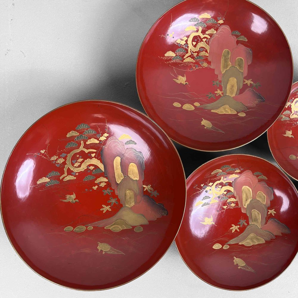 Meiji Period Sakazuki Maki-e 蒔絵 Lacquerware, Japan, 1890s, Set of 5