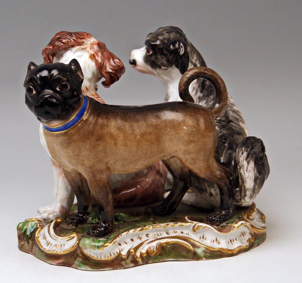 Meissen Group of Three Dogs Model 2104 by Johann Joachim Kaendler, 1840s