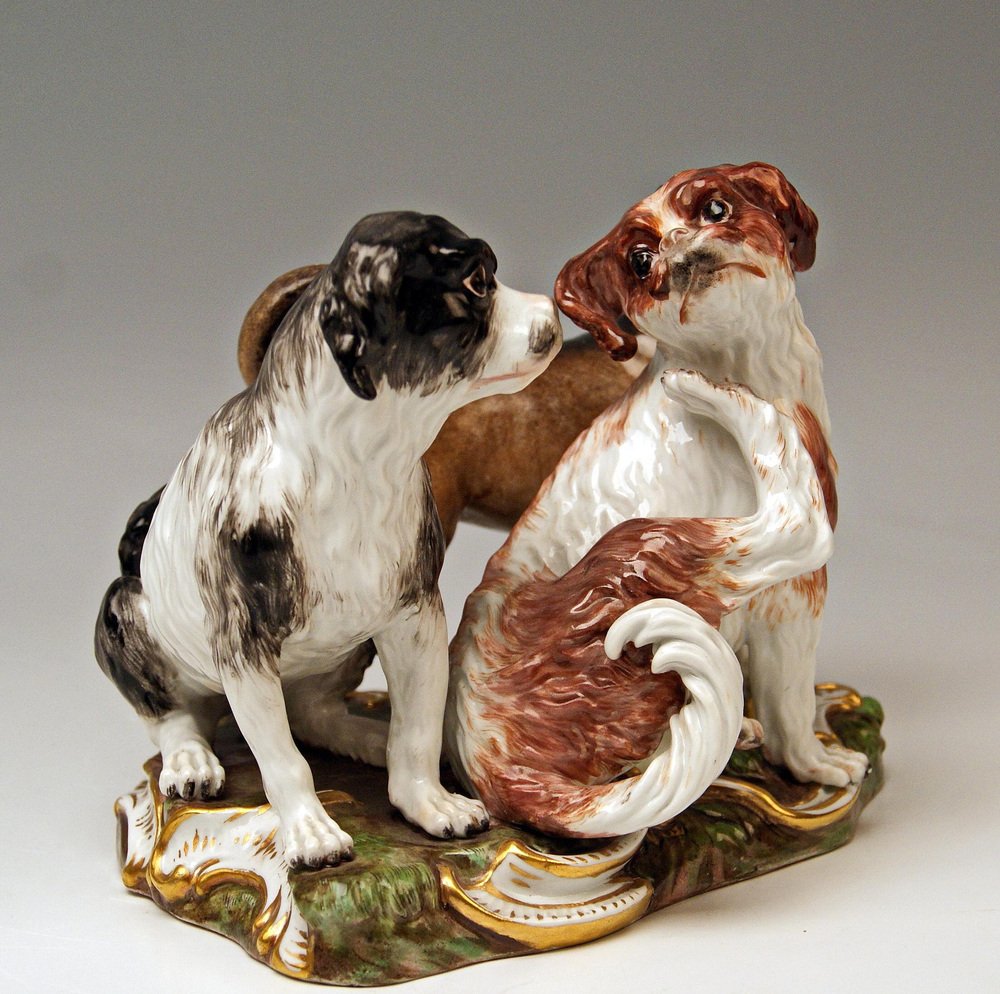 Meissen Group of Three Dogs Model 2104 by Johann Joachim Kaendler, 1840s