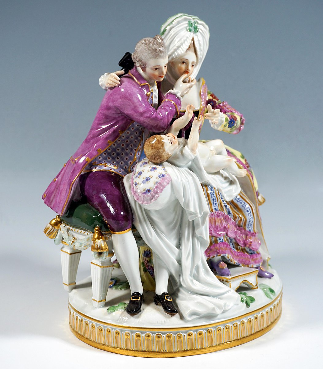 Meissen Rococo Genre Group the Happy Parents attributed to M V Acier, 1860s