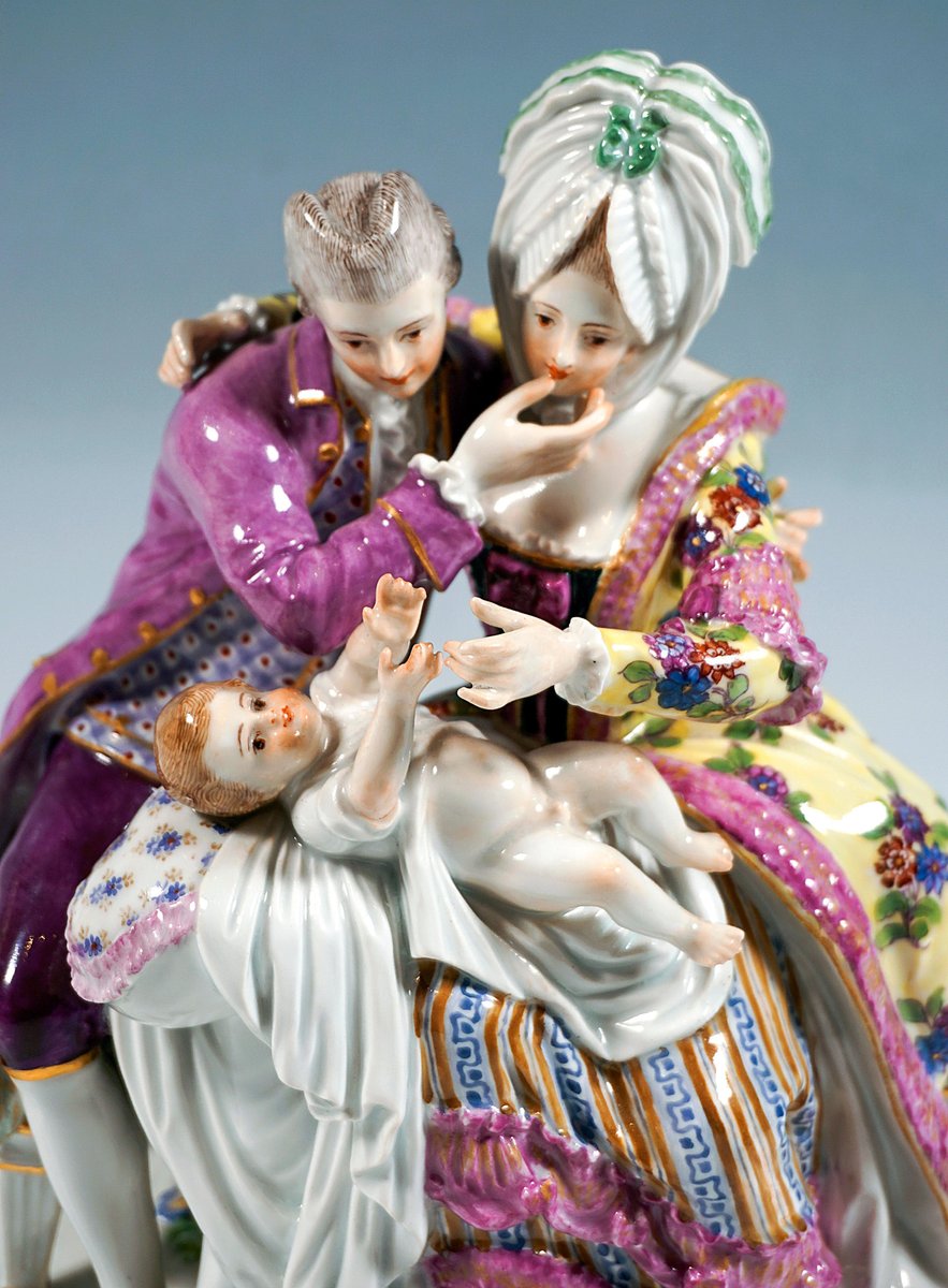 Meissen Rococo Genre Group the Happy Parents attributed to M V Acier, 1860s