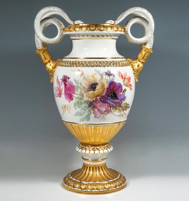 Meissen Snake Handle Vase with Soft Flower Painting attributed to Leuteritz, 1865-EMT-1791111