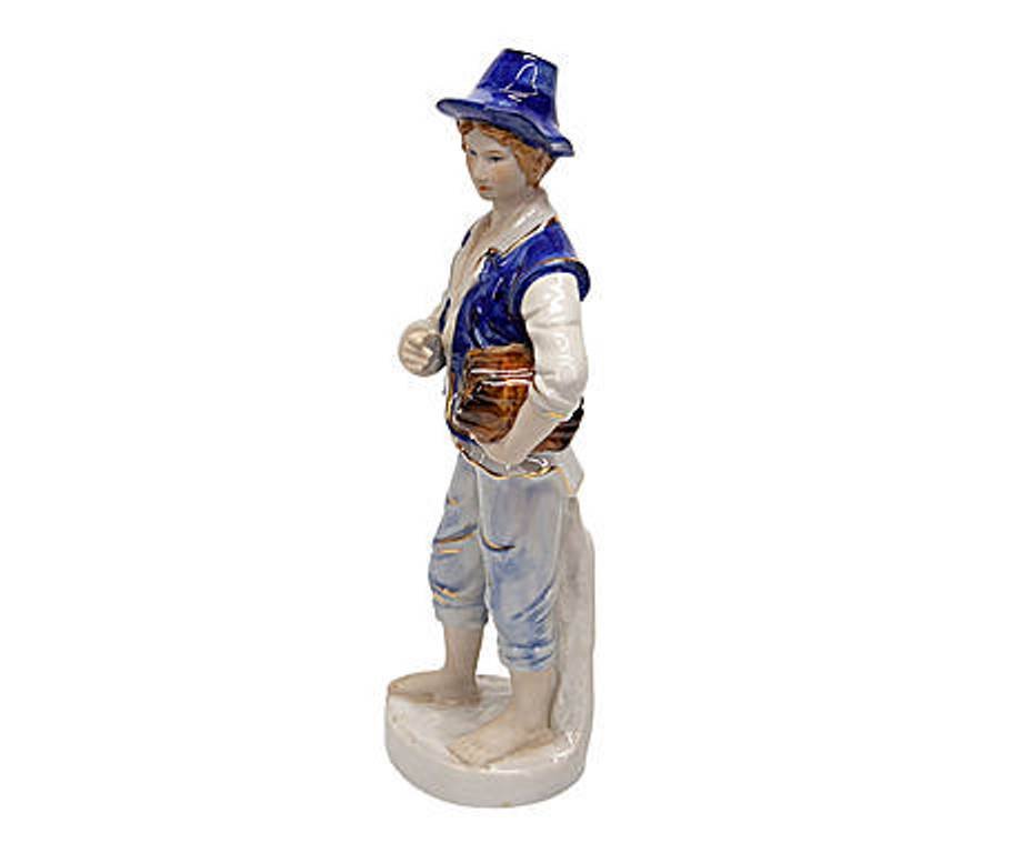 Men Ceramic Statue with Hat and Wood Bundle, 1980s