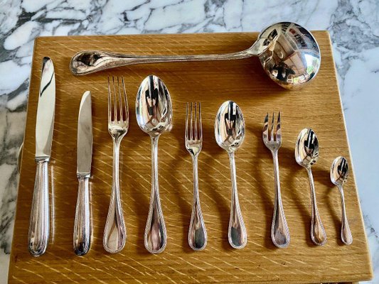 Menagere Metal Silver Model Beads Cutlery from Christofle, Set of 108-DY-2028613