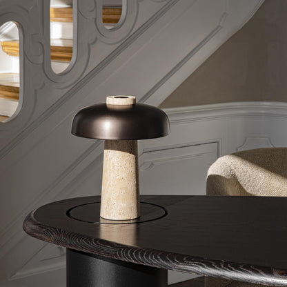 Audo Reverse Table Lamp Travertine & Bronzed Brass