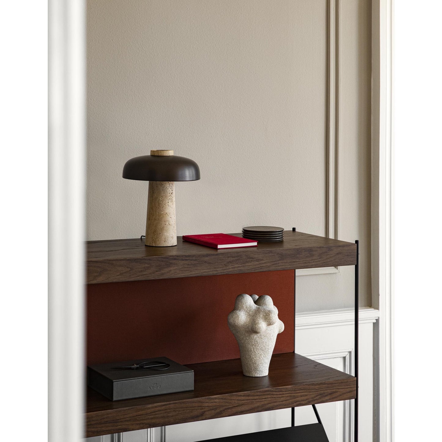 Audo Reverse Table Lamp Travertine & Bronzed Brass