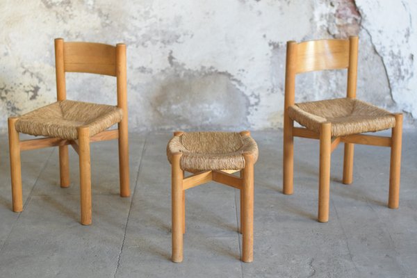 Meribel Chairs and Stool by Charlotte Perriand, 1960s, Set of 3-LA-1811438