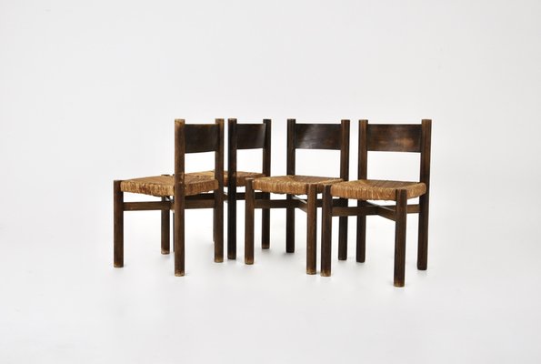 Meribel Chairs attributed to Charlotte Perriand for Steph Simon, 1950s, Set of 4-HFM-1807946