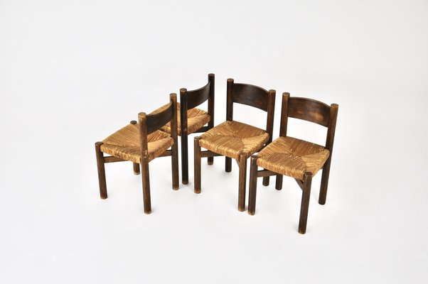 Meribel Chairs attributed to Charlotte Perriand for Steph Simon, 1950s, Set of 4-HFM-1807946