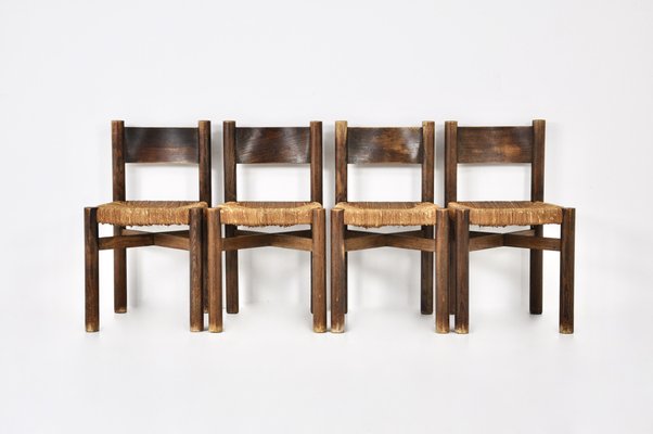 Meribel Chairs attributed to Charlotte Perriand for Steph Simon, 1950s, Set of 4-HFM-1807946