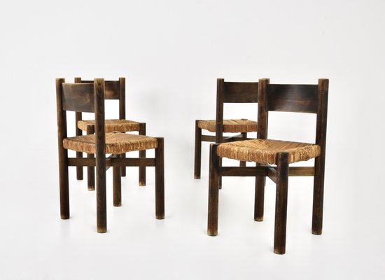 Meribel Chairs attributed to Charlotte Perriand for Steph Simon, 1950s, Set of 4-HFM-1807946