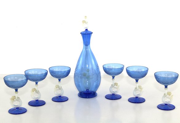 Mermaid Liqueur Set by Bimini Workshops Lauscha Glassworks, 1925, Set of 8-ZWH-1293470