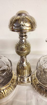 Metal and Carved Glass Vinegar Set, France, 1950s, Set of 3-RGF-1415233