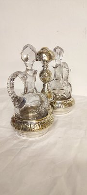 Metal and Carved Glass Vinegar Set, France, 1950s, Set of 3-RGF-1415233