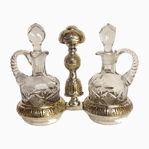 Metal and Carved Glass Vinegar Set, France, 1950s, Set of 3-RGF-1415233