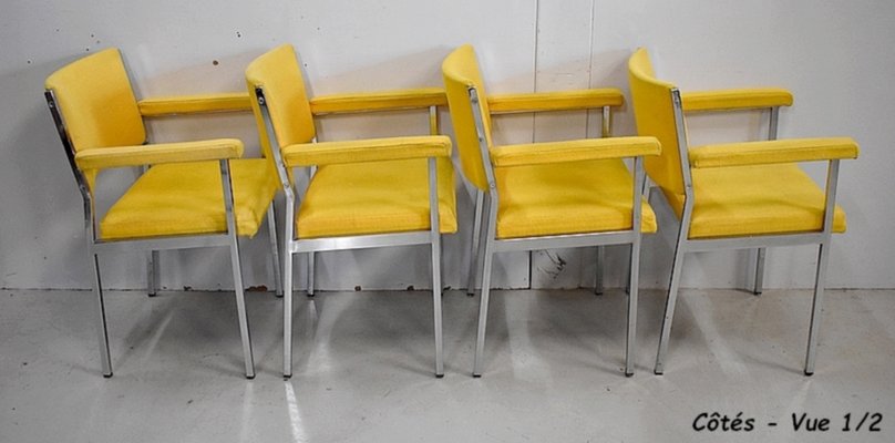 Metal and Chrome Armchairs, 1970s, Set of 4-RVK-858456