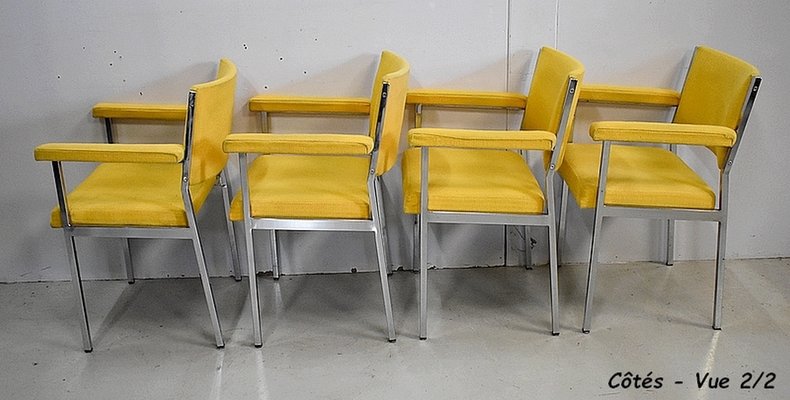 Metal and Chrome Armchairs, 1970s, Set of 4-RVK-858456