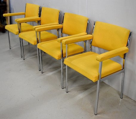 Metal and Chrome Armchairs, 1970s, Set of 4-RVK-858456