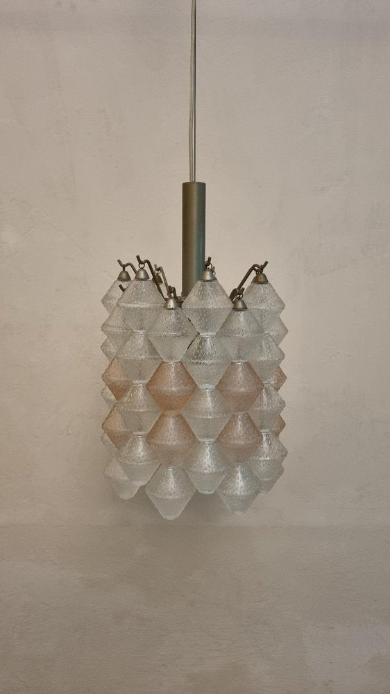 Metal and Colored Glass Pending Chandelier Consisting of 14 Elements, 1960s