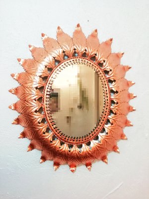 Metal and Copper Sunburst Mirror, 1960s-RGF-581357