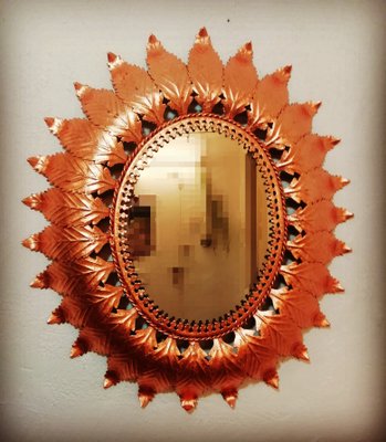 Metal and Copper Sunburst Mirror, 1960s-RGF-581357