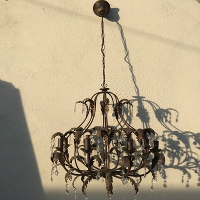 Metal and Crystal Chandelier, 1970s-WQQ-1442152