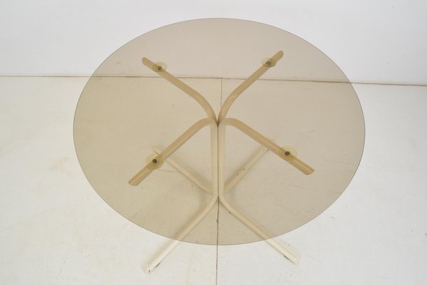 Metal and Glass Round Dining Table, 1970s-TZ-1454062