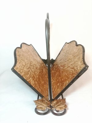 Metal and Gold Leaf Magazine Rack, 1970s-RGF-672213