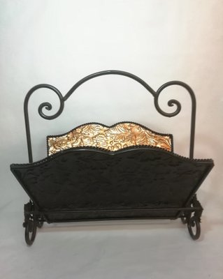 Metal and Gold Leaf Magazine Rack, 1970s-RGF-672213