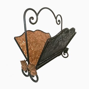 Metal and Gold Leaf Magazine Rack, 1970s-RGF-672213