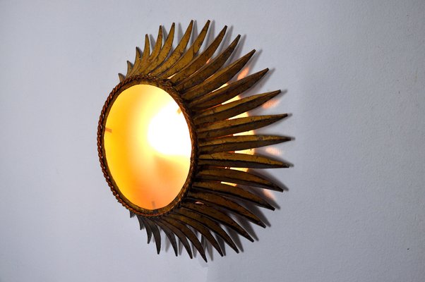 Metal and Gold Leaf Sun Wall Lamp from Ferro Arte, Spain, 1960s-EJE-1373505