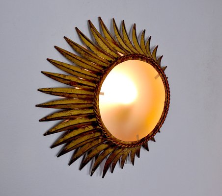 Metal and Gold Leaf Sun Wall Lamp from Ferro Arte, Spain, 1960s-EJE-1373505