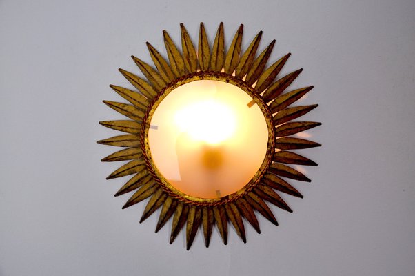 Metal and Gold Leaf Sun Wall Lamp from Ferro Arte, Spain, 1960s-EJE-1373505