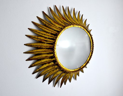 Metal and Gold Leaf Sun Wall Lamp from Ferro Arte, Spain, 1960s-EJE-1373505