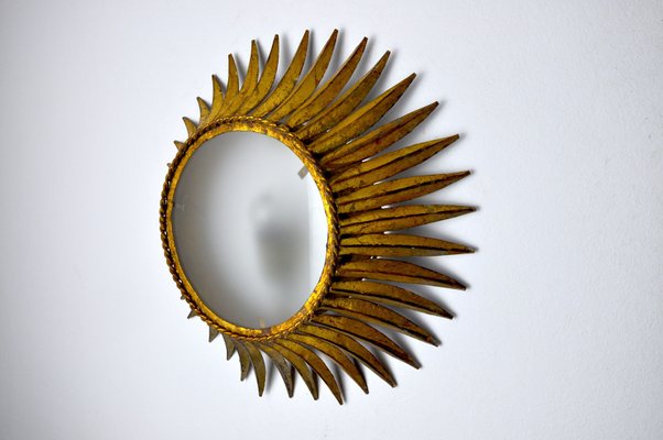 Metal and Gold Leaf Sun Wall Lamp from Ferro Arte, Spain, 1960s-EJE-1373505