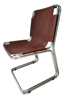 Metal and Leather Chairs in the style of Pascal Mourgue, 1970s, Set of 4-FIP-1769081