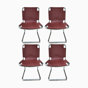 Metal and Leather Chairs in the style of Pascal Mourgue, 1970s, Set of 4-FIP-1769081