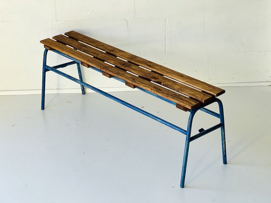 Metal and Pine Bench, 1970s-ALG-1354314