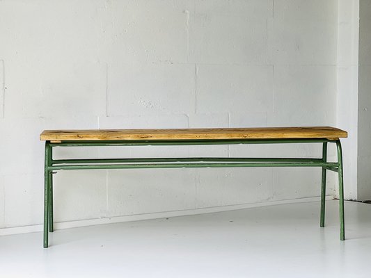 Metal and Pine Bench, 1970s-ALG-1354679