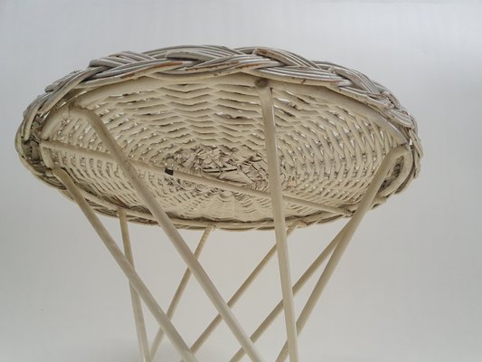 Metal and Rattan Wire Stool, 1950s-ZO-634475