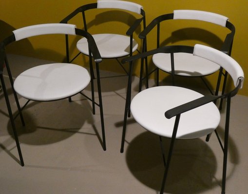 Metal and White Skai Armchairs, Italy, 1980s, Set of 4-ERB-1750216