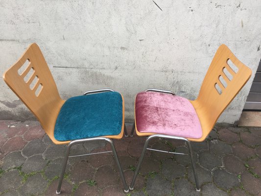 Metal and Wood Stackable Chairs with New Upholstery, 1990s, Set of 2-WQQ-952278