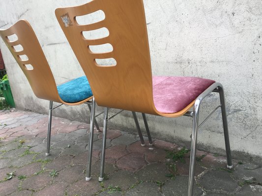 Metal and Wood Stackable Chairs with New Upholstery, 1990s, Set of 2-WQQ-952278