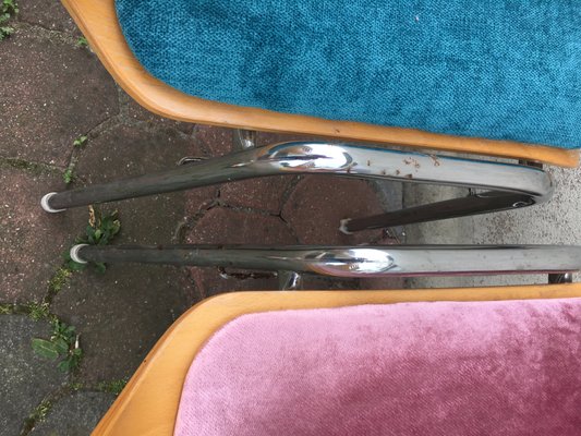 Metal and Wood Stackable Chairs with New Upholstery, 1990s, Set of 2-WQQ-952278