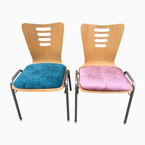 Metal and Wood Stackable Chairs with New Upholstery, 1990s, Set of 2-WQQ-952278