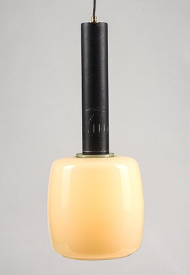 Metal & Beige Opaque Glass Pendant Light, Italy, 1970s-RAQ-1386514