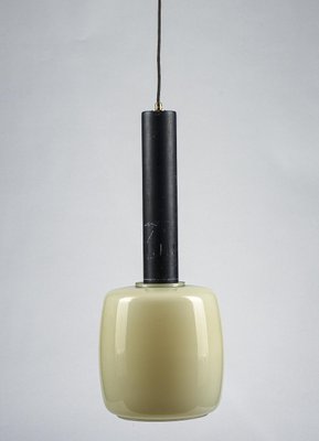 Metal & Beige Opaque Glass Pendant Light, Italy, 1970s-RAQ-1386514